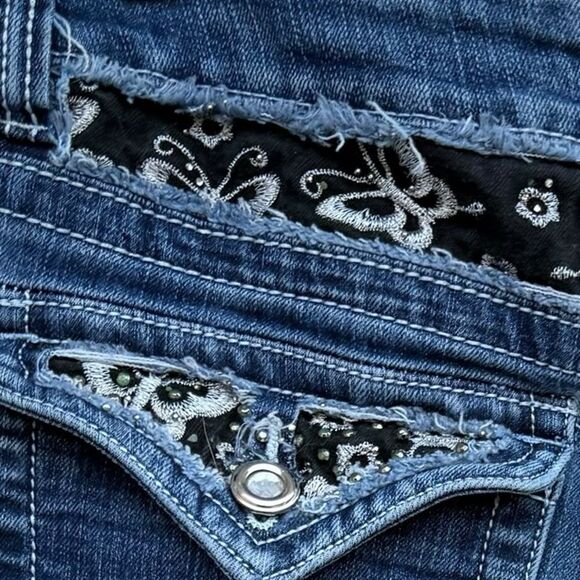 Daniel Jeans Black Silver Embroidered Butterfly Destroyed Straight size 9/10 - Picture 15 of 16
